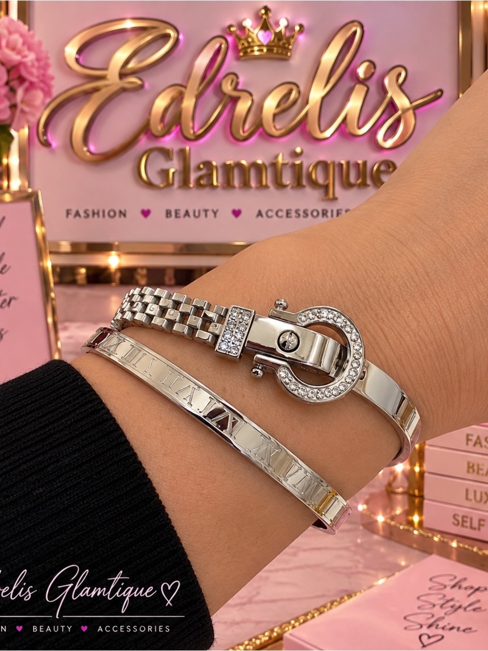 Silver Crystal Buckle Bracelet Set